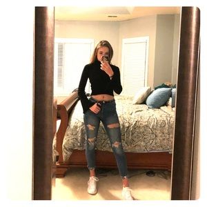 Forever 21 black turtle neck bell sleeve crop top